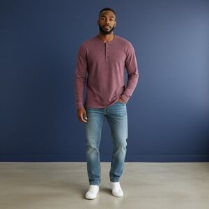 UNTUCKit Urey Men's Burgundy Heathered Long Sleeve Henley Shirt XXL